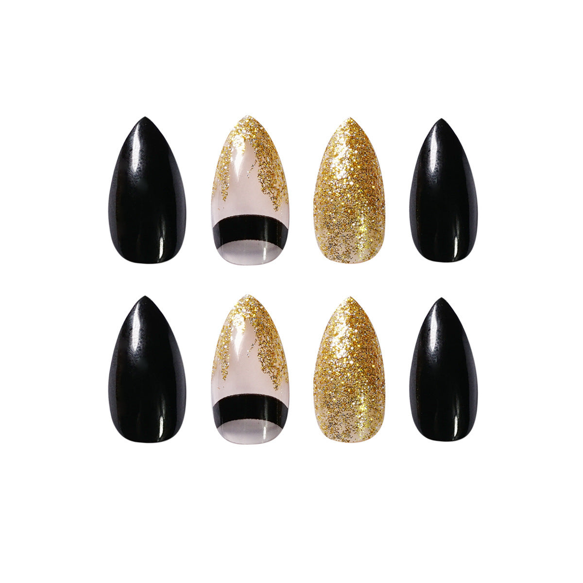 Black & Gold False Nails